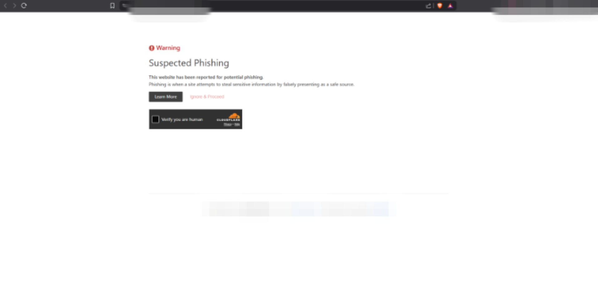 Browser suspected phishing warning interstitial